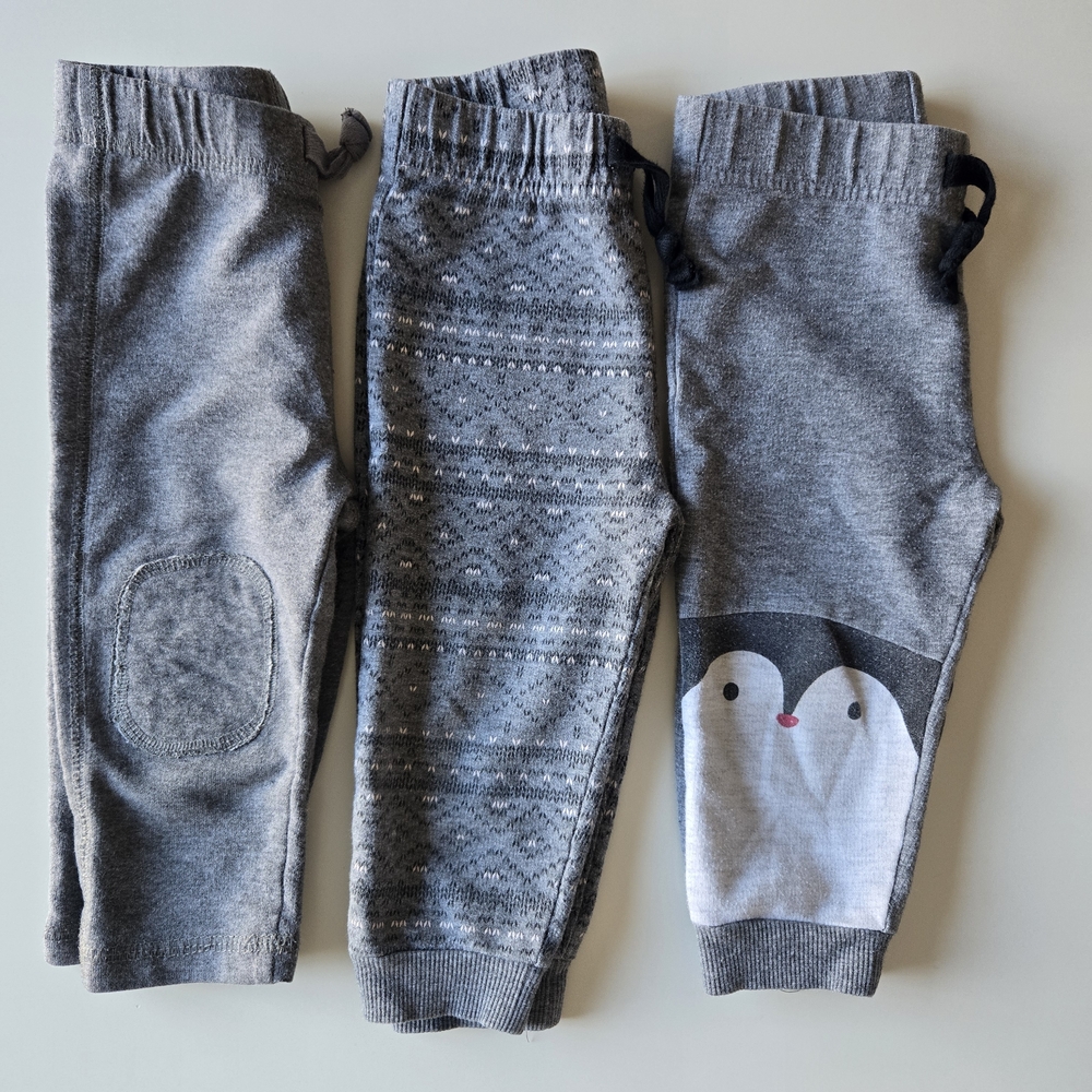 🌺 First Impressions Baby Boys' Grey Jogger Pants Sweatpants Bundle (3 Pairs)